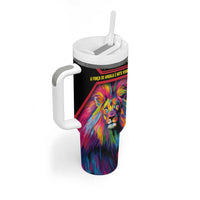 Angola Tumbler With Handle with Multicolor Tribal Design and Vibrant Lion - Wonder Print Shop