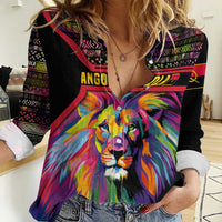 Angola Women Casual Shirt with Multicolor Tribal Design and Vibrant Lion - Wonder Print Shop