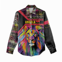 Angola Women Casual Shirt with Multicolor Tribal Design and Vibrant Lion - Wonder Print Shop