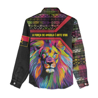 Angola Women Casual Shirt with Multicolor Tribal Design and Vibrant Lion - Wonder Print Shop