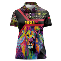 Angola Women Polo Shirt with Multicolor Tribal Design and Vibrant Lion - Wonder Print Shop