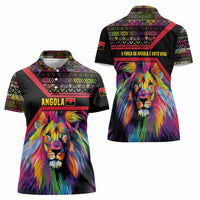 Angola Women Polo Shirt with Multicolor Tribal Design and Vibrant Lion - Wonder Print Shop