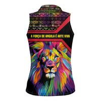 Angola Women Sleeveless Polo Shirt with Multicolor Tribal Design and Vibrant Lion - Wonder Print Shop