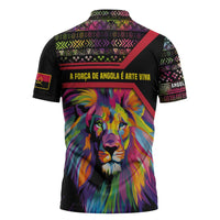Angola Zipper Polo Shirt with Multicolor Tribal Design and Vibrant Lion - Wonder Print Shop