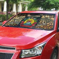 Mozambique Auto Sun Shade with Black Brown Tribal Design and National Emblem - Wonder Print Shop