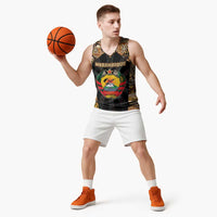 Mozambique Basketball Jersey with Black Brown Tribal Design and National Emblem - Wonder Print Shop