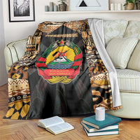 Mozambique Blanket with Black Brown Tribal Design and National Emblem - Wonder Print Shop