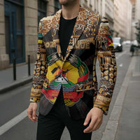 Mozambique Blazer with Black Brown Tribal Design and National Emblem - Wonder Print Shop