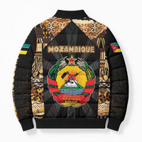 Mozambique Bomber Puffer Jacket with Black Brown Tribal Design and National Emblem - Wonder Print Shop