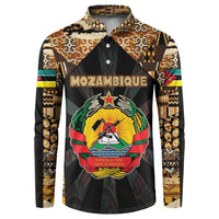 Mozambique Button Sweatshirt with Black Brown Tribal Design and National Emblem - Wonder Print Shop