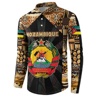 Mozambique Button Sweatshirt with Black Brown Tribal Design and National Emblem - Wonder Print Shop