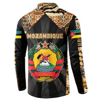 Mozambique Button Sweatshirt with Black Brown Tribal Design and National Emblem - Wonder Print Shop