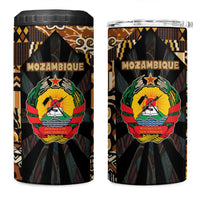 Mozambique 4 in 1 Can Cooler Tumbler with Black Brown Tribal Design and National Emblem - Wonder Print Shop