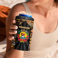 Mozambique 4 in 1 Can Cooler Tumbler with Black Brown Tribal Design and National Emblem - Wonder Print Shop