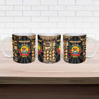 Mozambique Ceramic Mug with Black Brown Tribal Design and National Emblem - Wonder Print Shop