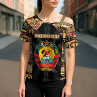 Mozambique Cross Shoulder Shirt with Black Brown Tribal Design and National Emblem - Wonder Print Shop
