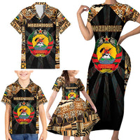 Mozambique Family Matching Short Sleeve Bodycon Dress and Hawaiian Shirt with Black Brown Tribal Design and National Emblem - Wonder Print Shop