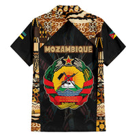 Mozambique Family Matching Short Sleeve Bodycon Dress and Hawaiian Shirt with Black Brown Tribal Design and National Emblem - Wonder Print Shop