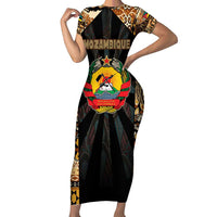 Mozambique Family Matching Short Sleeve Bodycon Dress and Hawaiian Shirt with Black Brown Tribal Design and National Emblem - Wonder Print Shop