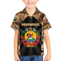 Mozambique Family Matching Short Sleeve Bodycon Dress and Hawaiian Shirt with Black Brown Tribal Design and National Emblem - Wonder Print Shop