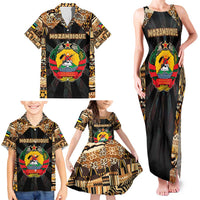 Mozambique Family Matching Tank Maxi Dress and Hawaiian Shirt with Black Brown Tribal Design and National Emblem - Wonder Print Shop