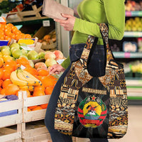 Mozambique Grocery Bag with Black Brown Tribal Design and National Emblem - Wonder Print Shop
