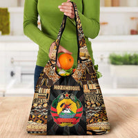 Mozambique Grocery Bag with Black Brown Tribal Design and National Emblem - Wonder Print Shop