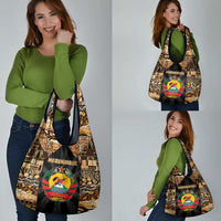 Mozambique Grocery Bag with Black Brown Tribal Design and National Emblem - Wonder Print Shop