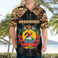 Mozambique Hawaiian Shirt with Black Brown Tribal Design and National Emblem - Wonder Print Shop