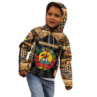 Mozambique Kid Hoodie with Black Brown Tribal Design and National Emblem - Wonder Print Shop
