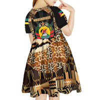 Mozambique Kid Short Sleeve Dress with Black Brown Tribal Design and National Emblem - Wonder Print Shop