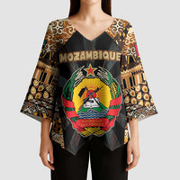 Mozambique Kimono Sleeve Blouse with Black Brown Tribal Design and National Emblem - Wonder Print Shop