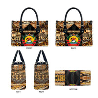 Mozambique Leather Bag with Black Brown Tribal Design and National Emblem - Wonder Print Shop
