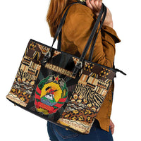 Mozambique Leather Tote Bag with Black Brown Tribal Design and National Emblem - Wonder Print Shop