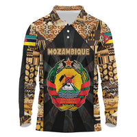 Mozambique Long Sleeve Polo Shirt with Black Brown Tribal Design and National Emblem - Wonder Print Shop