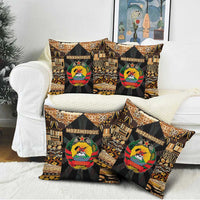 Mozambique Pillow Cover with Black Brown Tribal Design and National Emblem - Wonder Print Shop