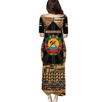 Mozambique Puletasi with Black Brown Tribal Design and National Emblem - Wonder Print Shop