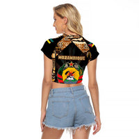 Mozambique Raglan Cropped T Shirt with Black Brown Tribal Design and National Emblem - Wonder Print Shop