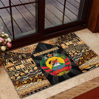 Mozambique Rubber Doormat with Black Brown Tribal Design and National Emblem - Wonder Print Shop