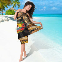 Mozambique Sarong with Black Brown Tribal Design and National Emblem - Wonder Print Shop