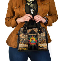Mozambique Shoulder Handbag with Black Brown Tribal Design and National Emblem - Wonder Print Shop