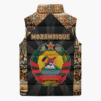 Mozambique Sleeveless Puffer Jacket with Black Brown Tribal Design and National Emblem - Wonder Print Shop
