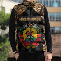 Mozambique Sleeveless Puffer Jacket with Black Brown Tribal Design and National Emblem - Wonder Print Shop