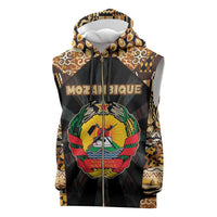 Mozambique Sleeveless Zip Hoodie with Black Brown Tribal Design and National Emblem - Wonder Print Shop