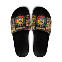 Mozambique Slide Sandals with Black Brown Tribal Design and National Emblem - Wonder Print Shop