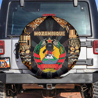 Mozambique Spare Tire Cover with Black Brown Tribal Design and National Emblem - Wonder Print Shop