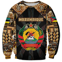 Mozambique Sweatshirt with Black Brown Tribal Design and National Emblem - Wonder Print Shop