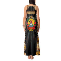 Mozambique Tank Maxi Dress with Black Brown Tribal Design and National Emblem - Wonder Print Shop