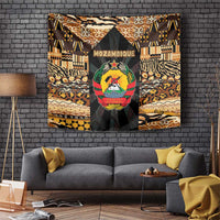 Mozambique Tapestry with Black Brown Tribal Design and National Emblem - Wonder Print Shop