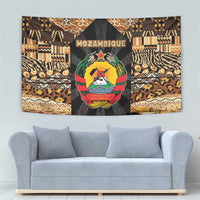 Mozambique Tapestry with Black Brown Tribal Design and National Emblem - Wonder Print Shop